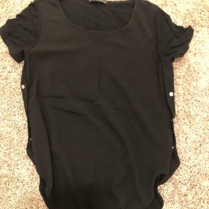 Black Short Sleeve Blouse with silver buttons on side